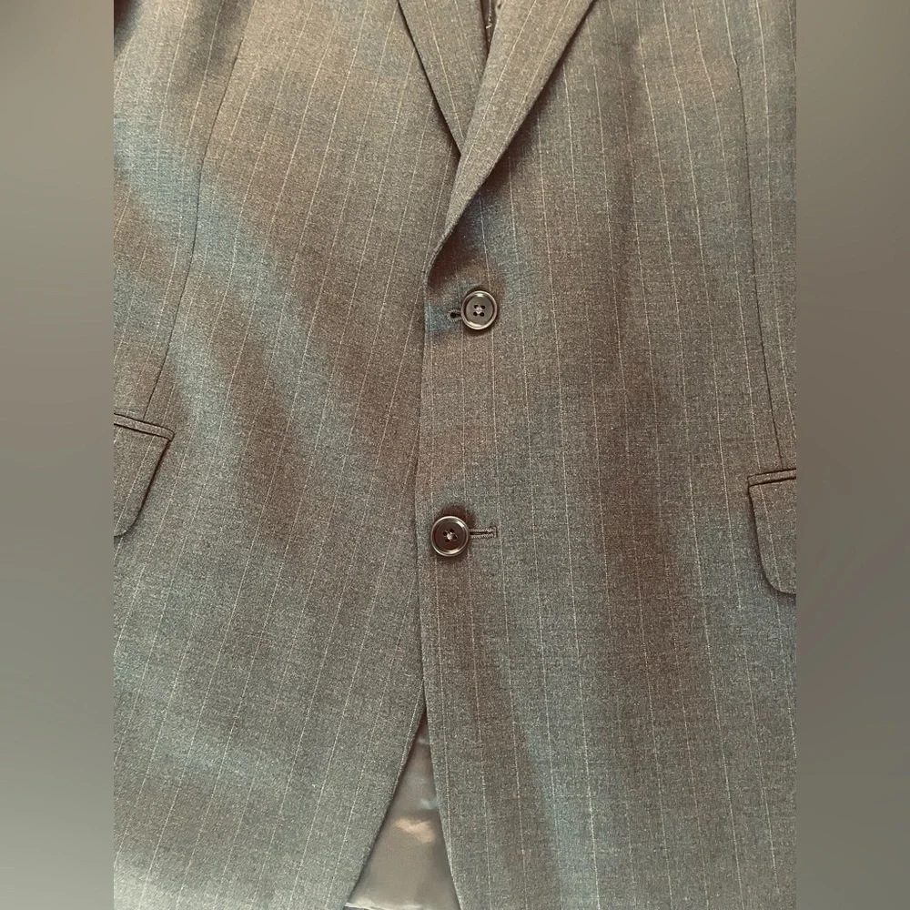 Brooks Brothers 346 Men Suit Jacket 48L Stretch Fit Black Wool Blend Pinstripe